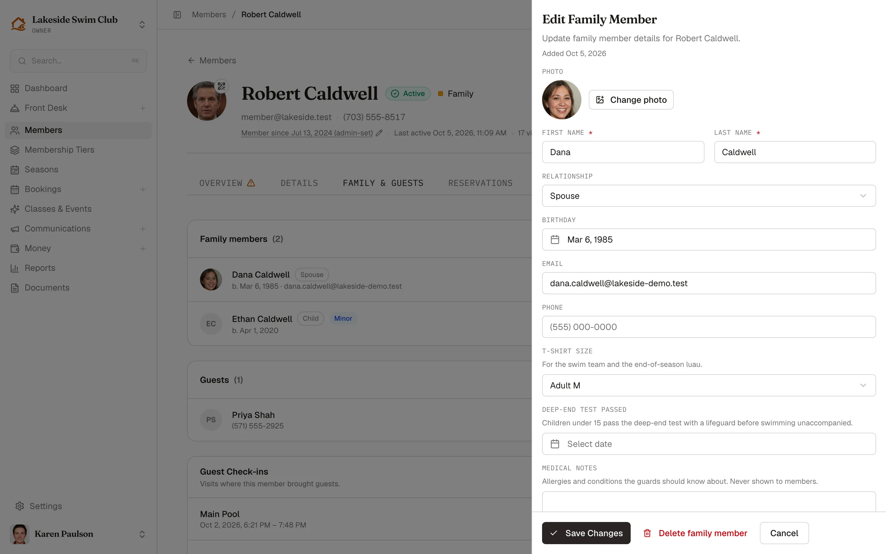 The Edit Family Member drawer with the Added date and profile fields
