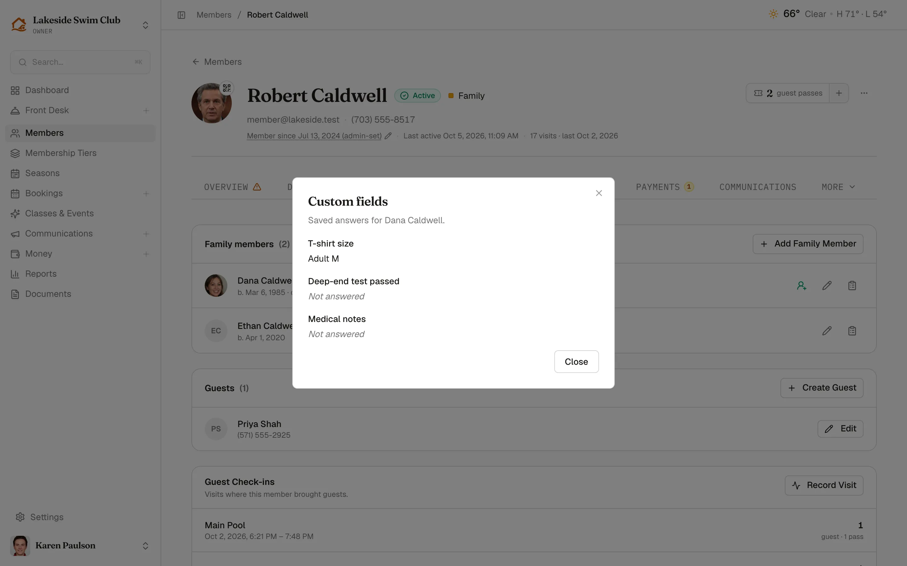 The Custom fields dialog showing one family member’s saved answers