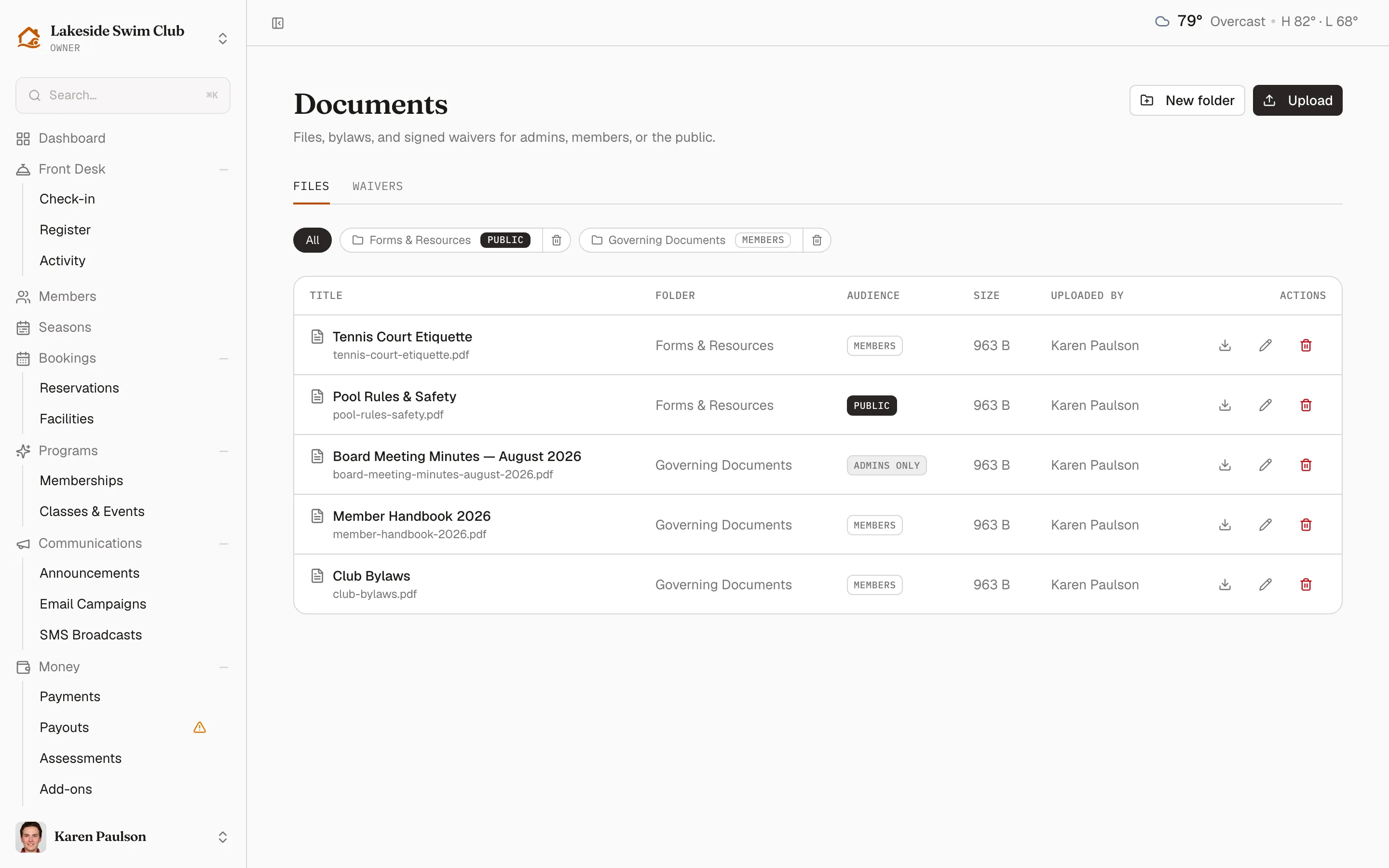 The Documents page with the Governing Documents and Forms & Resources folders and their files